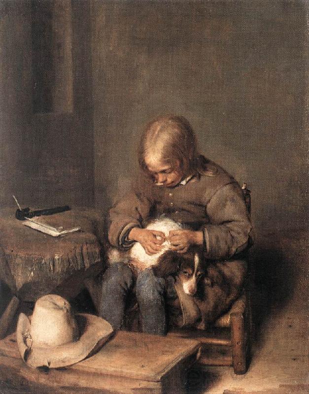 TERBORCH, Gerard Boy Ridding his Dog of Fleas sg France oil painting art